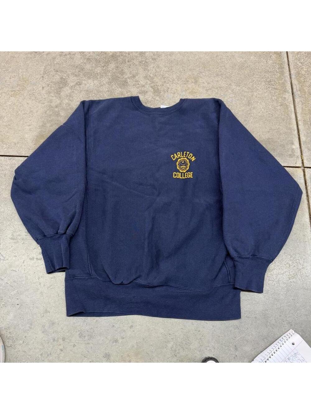 vintage champion reverse weave made in usa carleton college navy crewneck xl